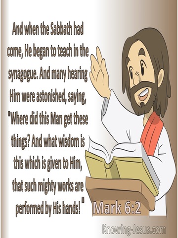 Mark 6:2 He Began To Teach In The Synagogue (beige)